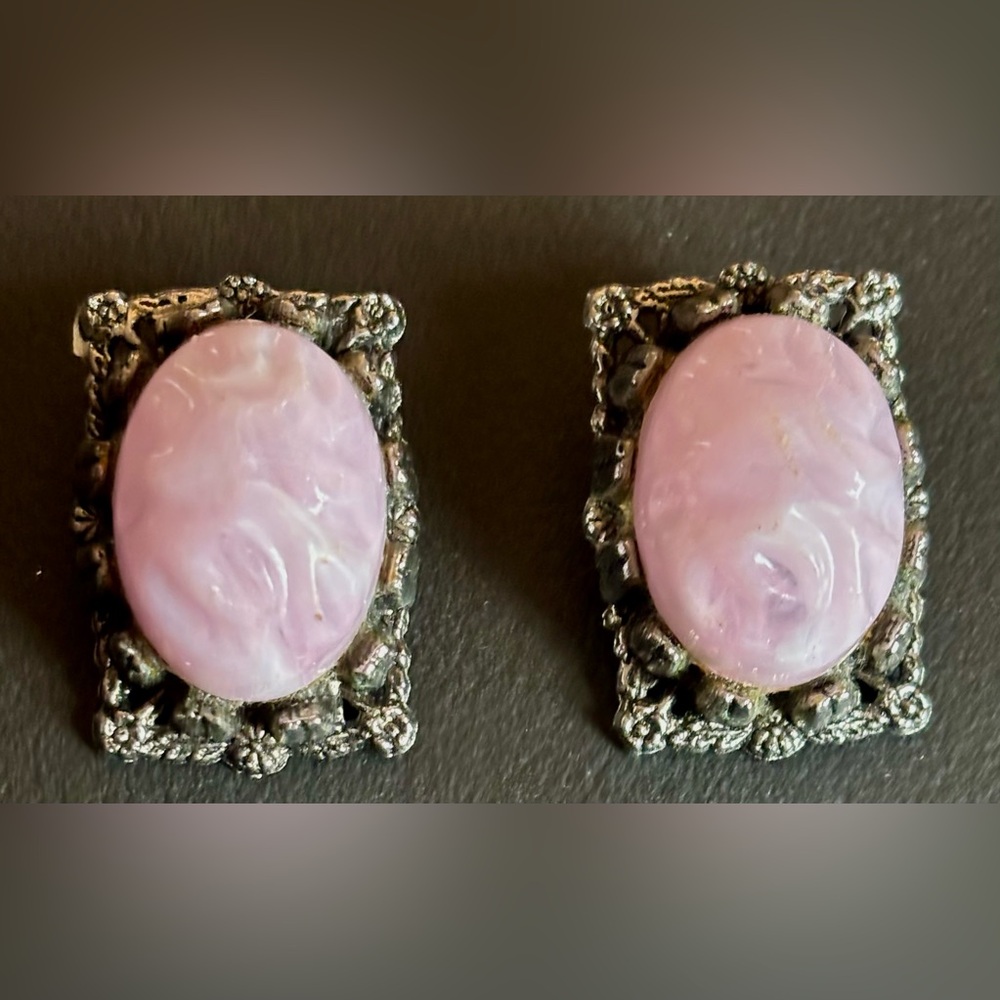 Vintage 1960’s? Pink Celluloid Clip Earrings 1240